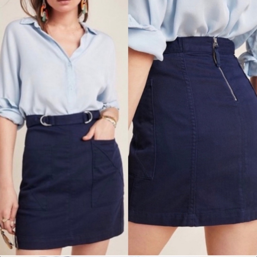 Anthropologie Pilcro Blue Belted Pocketed Skirt